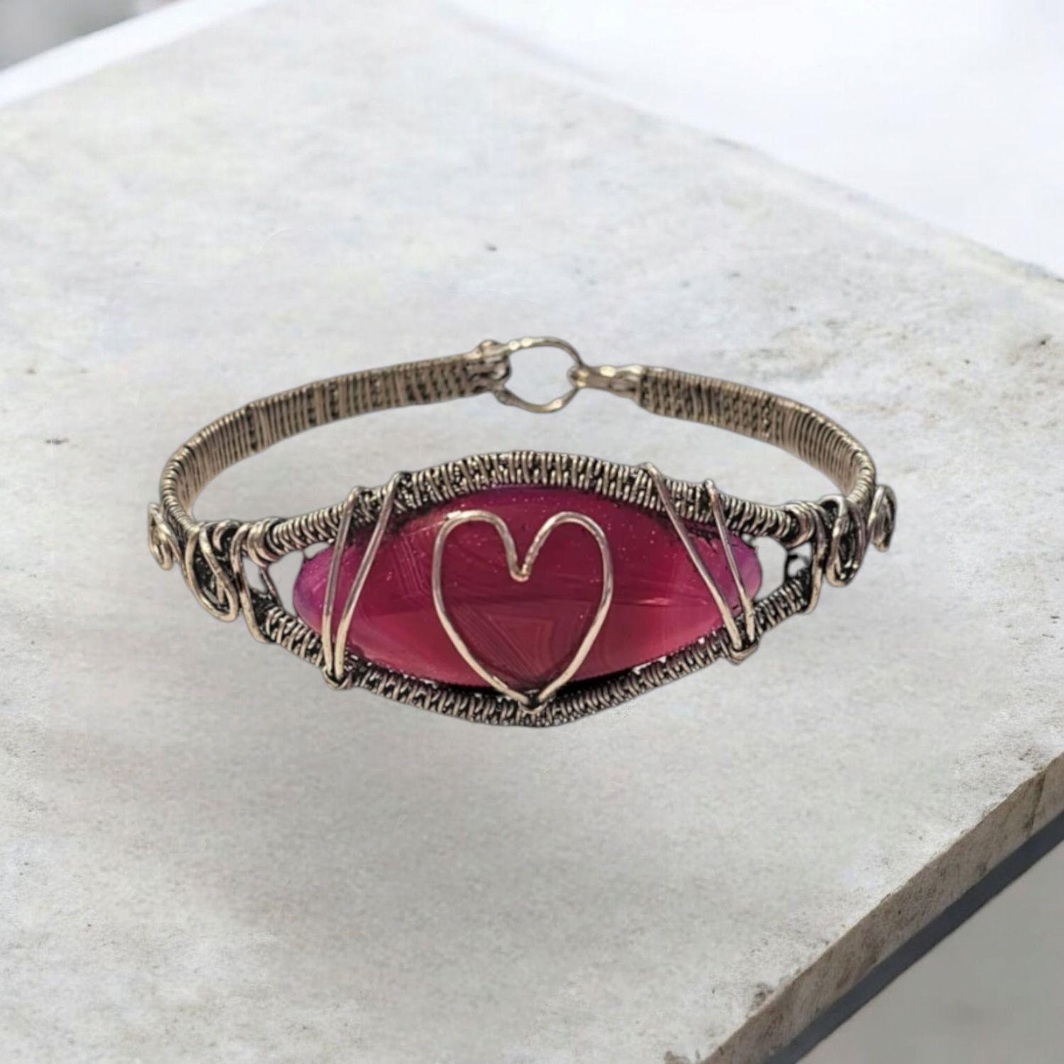 Silver Pink Agate Bangle