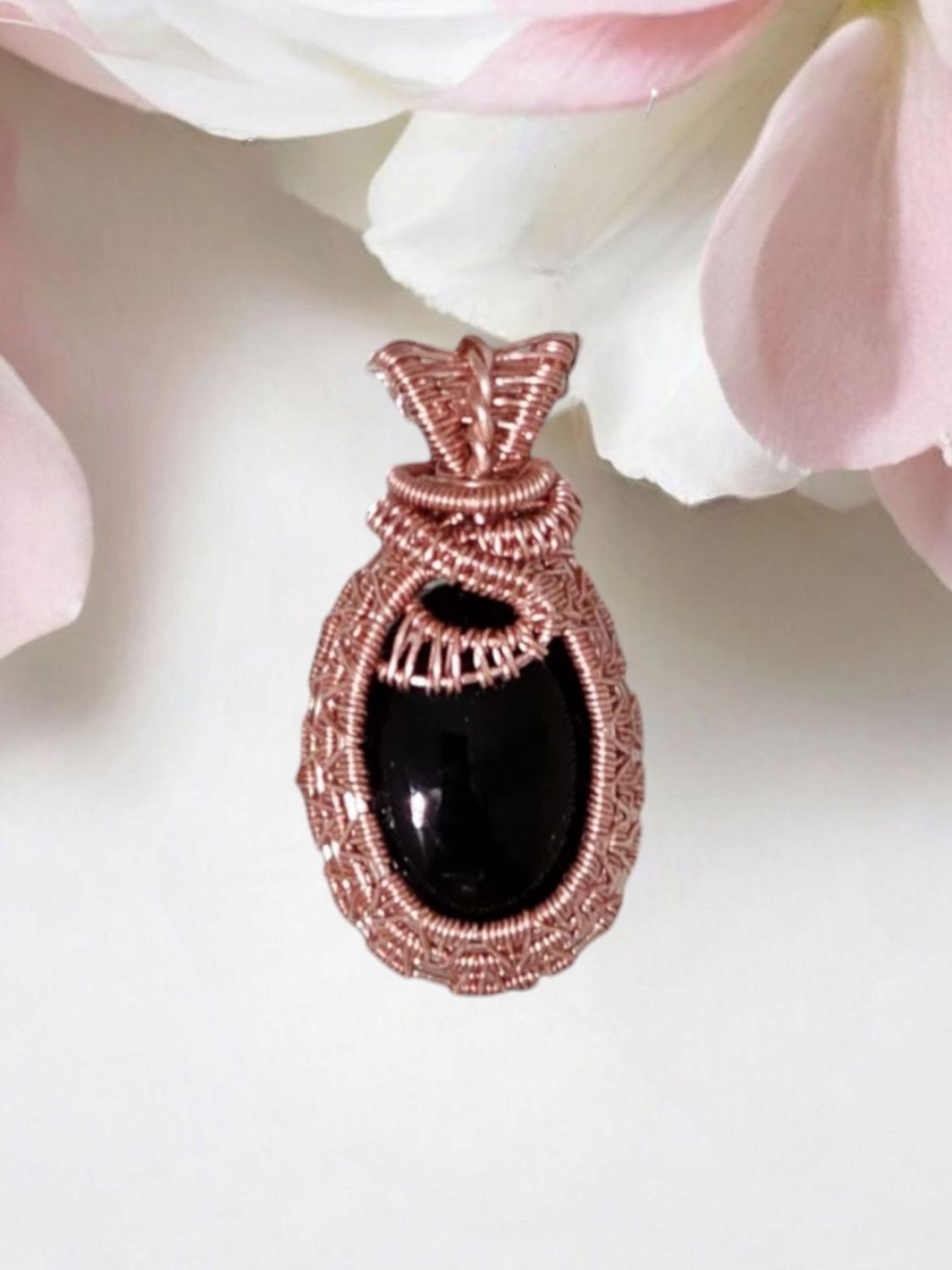 Black Agate, Rose Gold Pendant