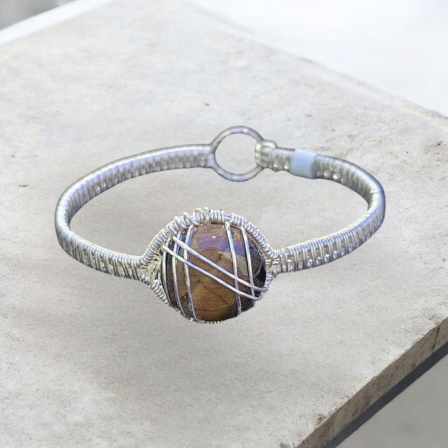 Silver, Tigers Eye Bangle