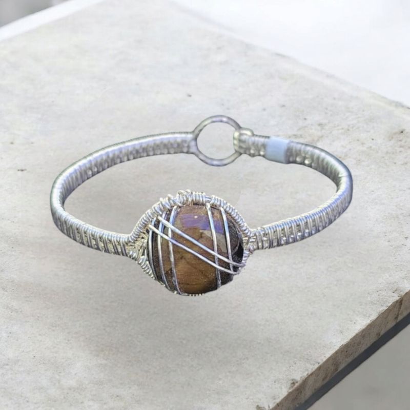 Silver, Tigers Eye Bangle