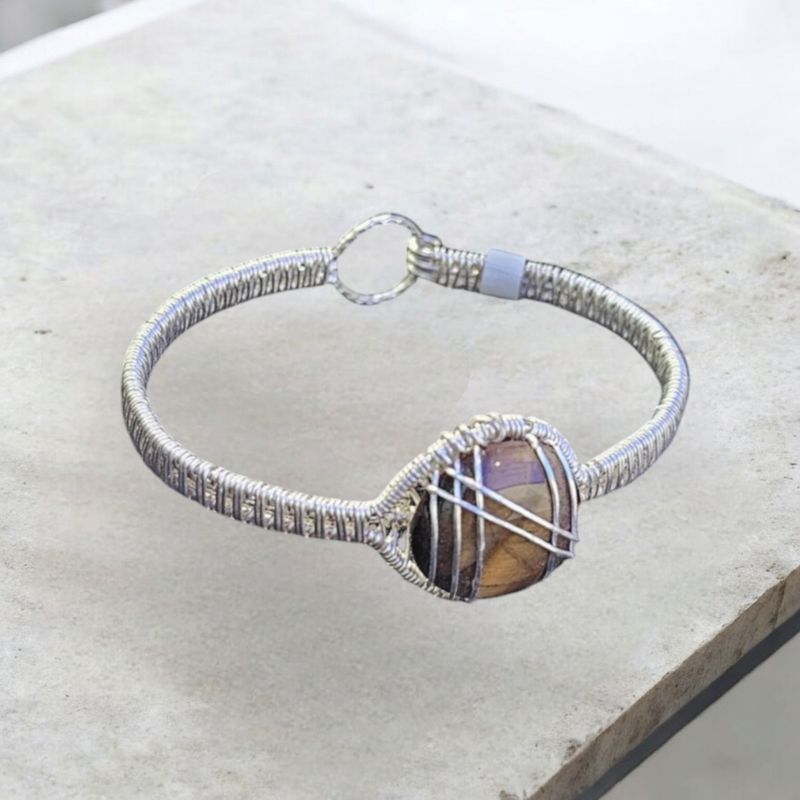 Silver, Tigers Eye Bangle