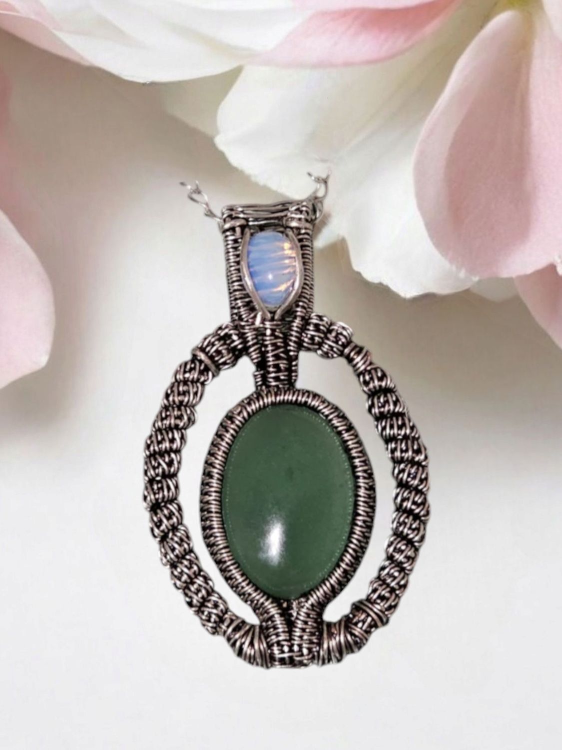 Green Chalcedony, silver Pendant