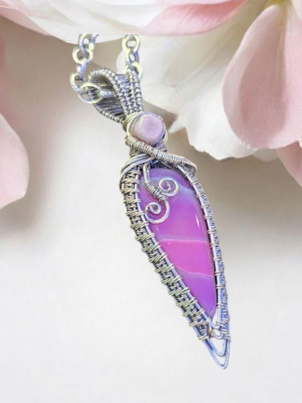Pink Agate Silver Pendant