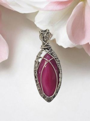 Pink Agate Silver Pendant