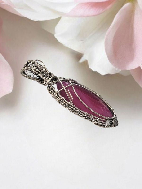 Pink Agate Silver Pendant