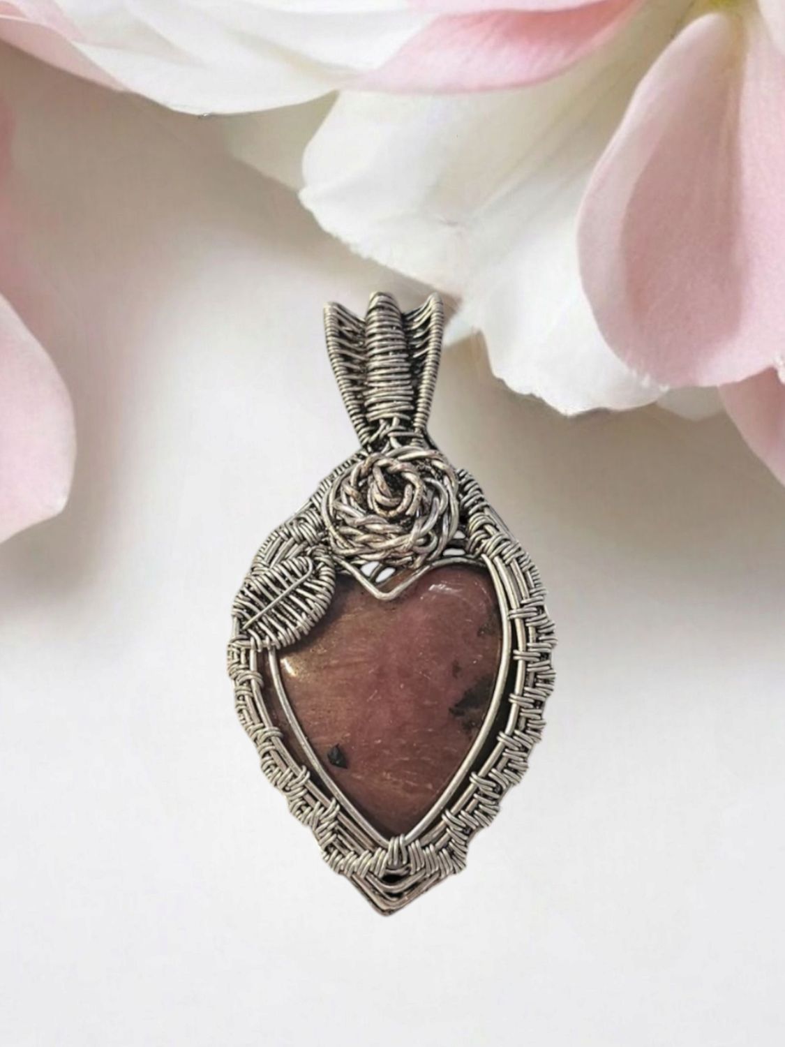 Rhodonite Silver Rose Pendant