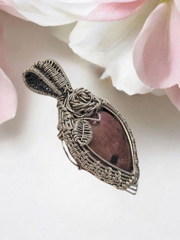 Rhodonite Silver Rose Pendant