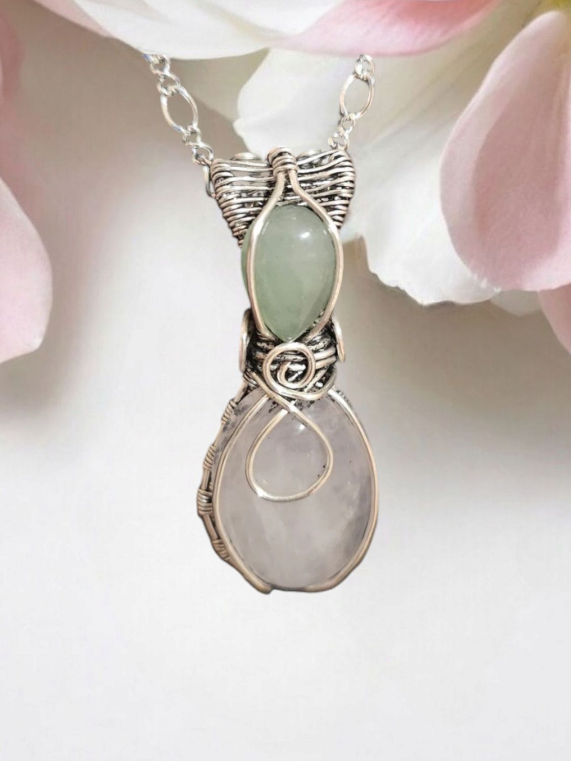 Rose Quartz, Green Chalcedony Pendant