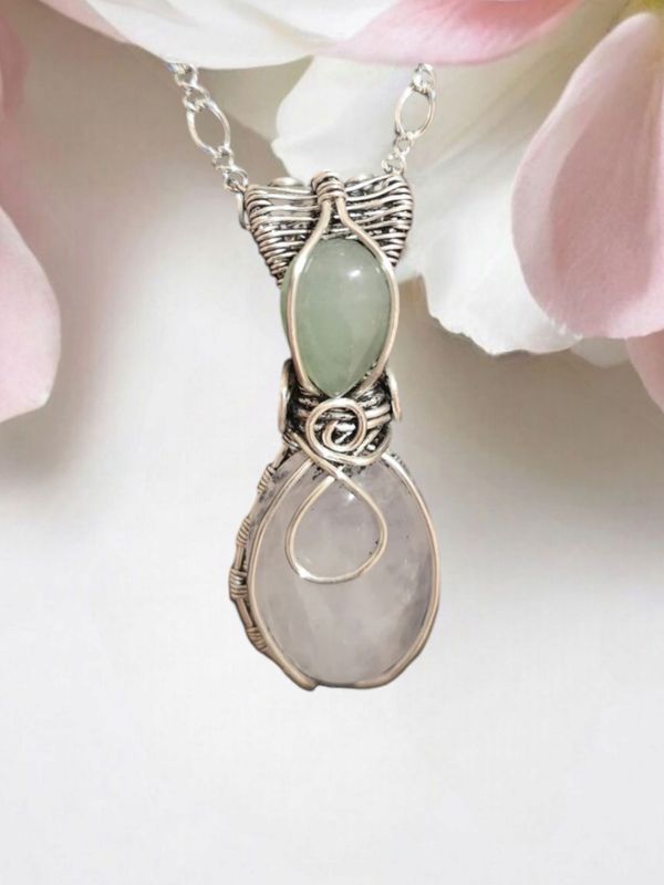 Rose Quartz, Green Chalcedony Pendant
