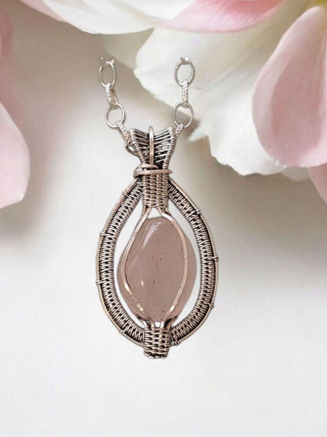 Rose Quartz, Silver Pendant