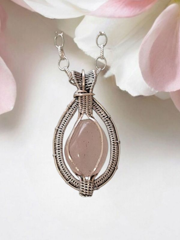 Rose Quartz, Silver Pendant