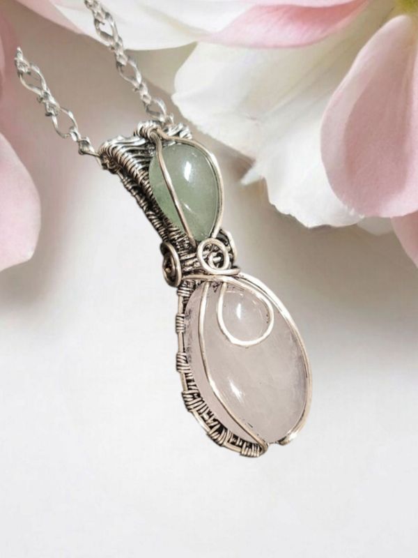 Rose Quartz, Green Chalcedony Pendant