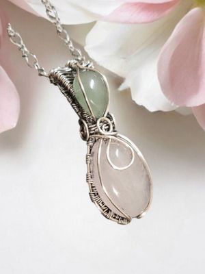 Rose Quartz, Green Chalcedony Pendant