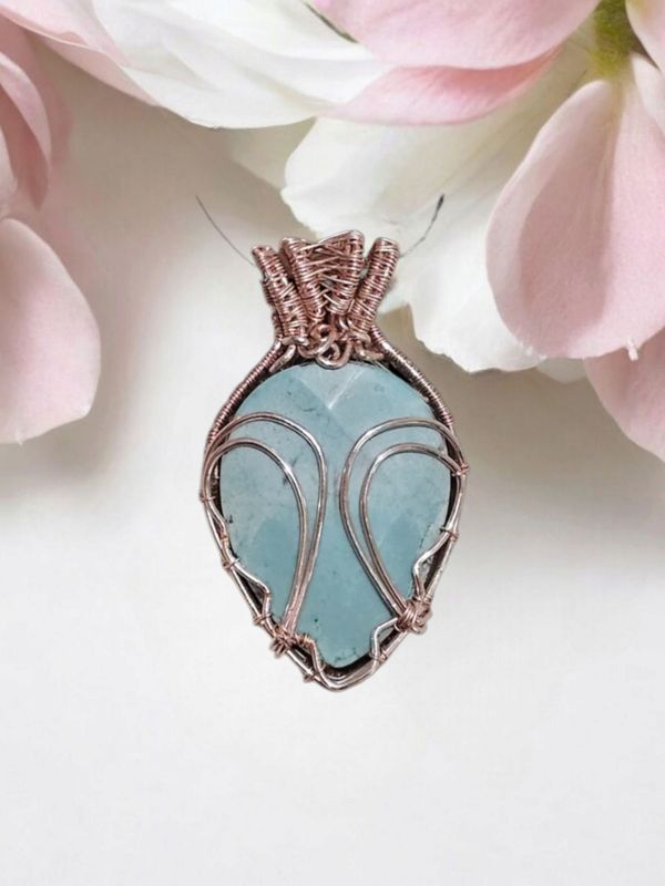 Turquoise, Rose Gold Rose Pendant