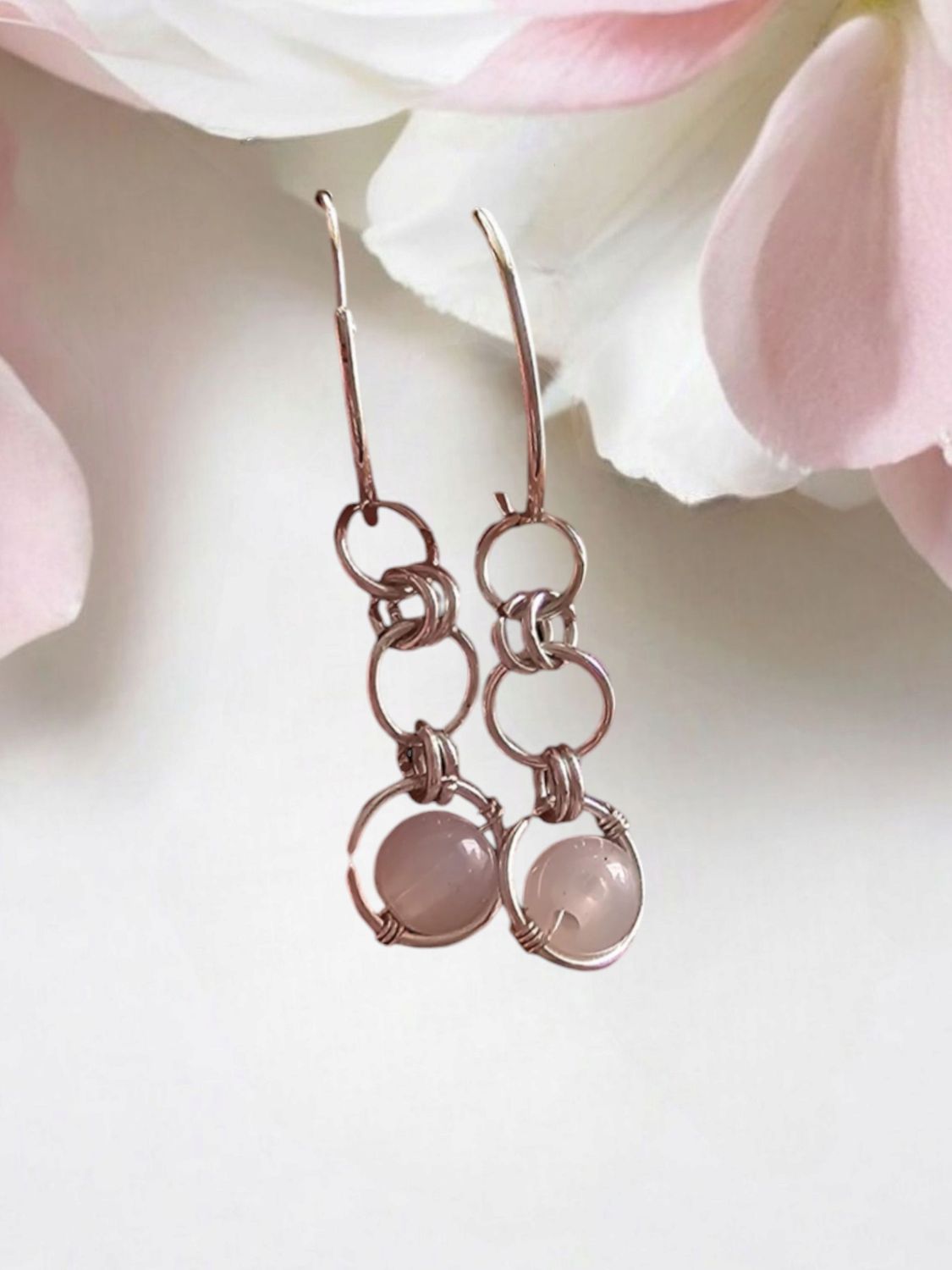 Rose Quartz, Stirling Silver Earrings