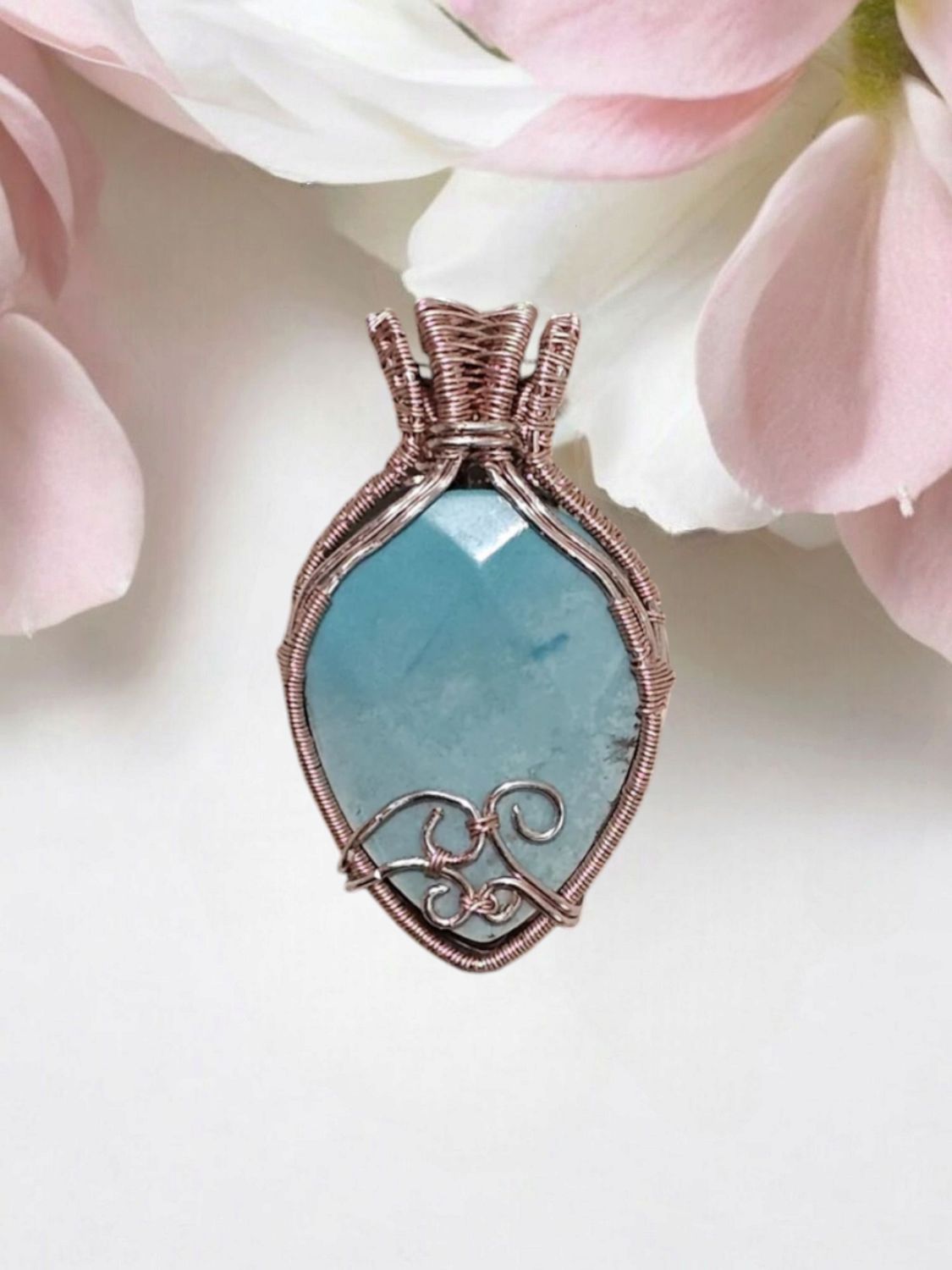 Turquoise, Rose Gold Rose Pendant