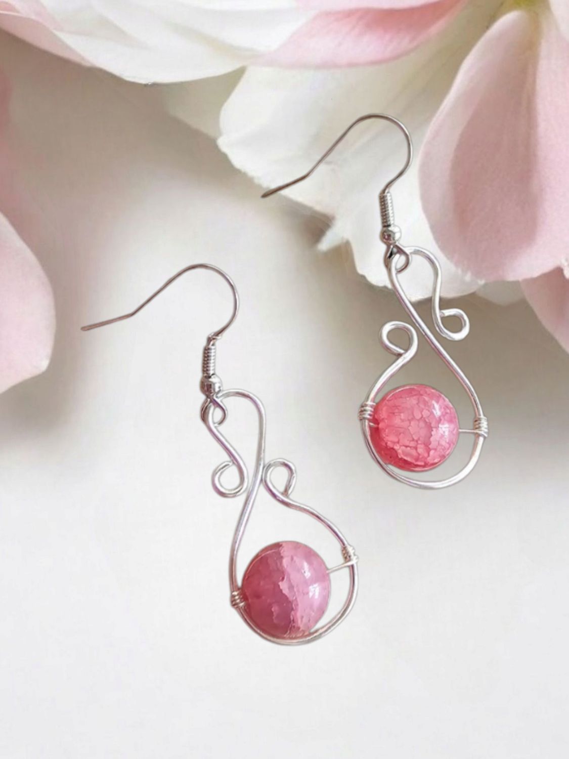 Pink Agate, Stirling Silver Earrings