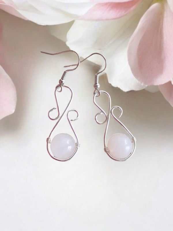 Rose Quartz, Stirling Silver Earrings