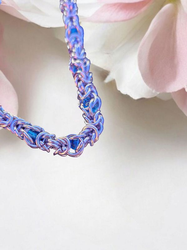 Unisex Blue bead Long Chainmaille #2 Necklace