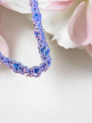 Unisex Blue bead Long Chainmaille #2 Necklace