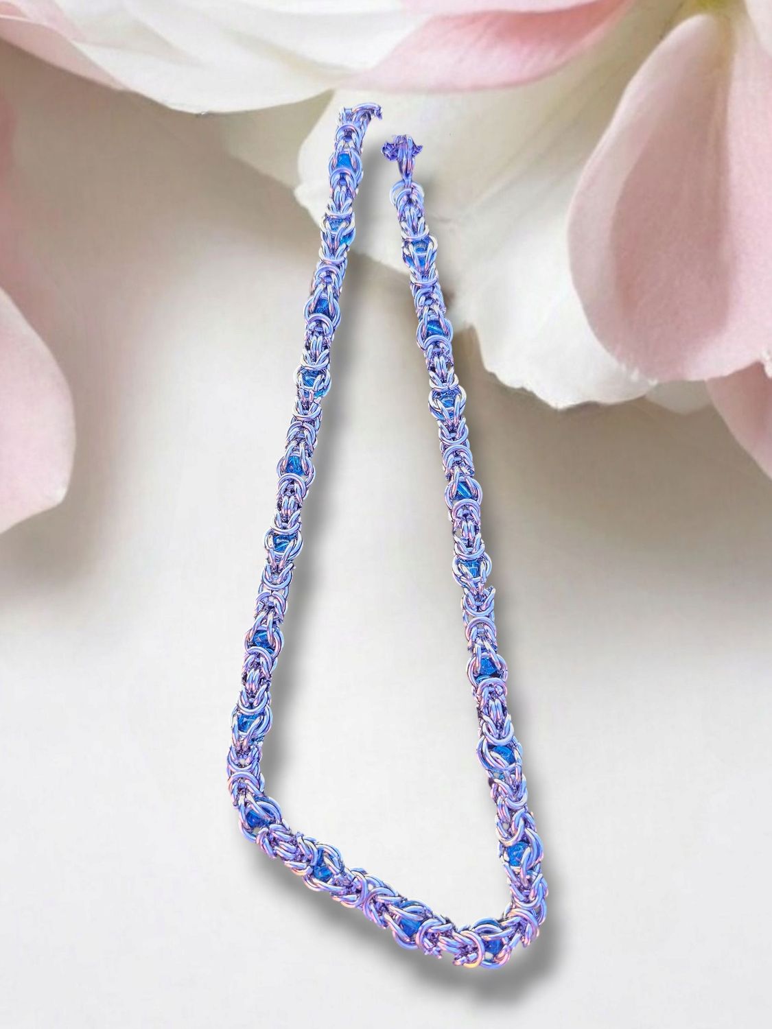Unisex Blue bead Long Chainmaille #2 Necklace