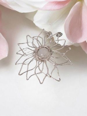 Rose Quartz Large Silver Flower Pendant