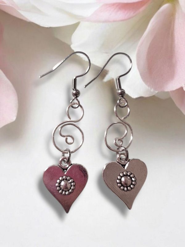 Silver, Heart Earrings