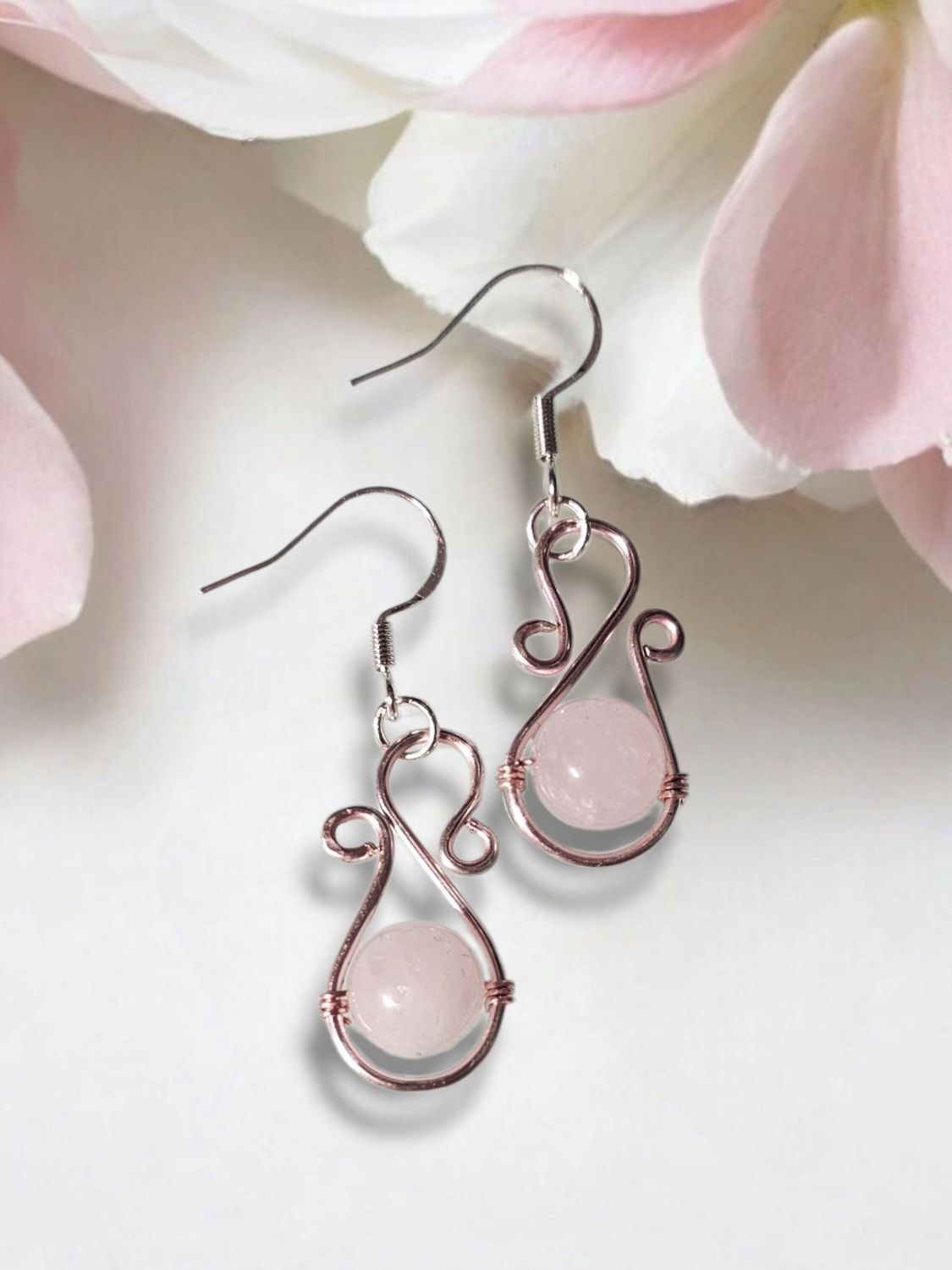 Rose Quartz, RoseGold, Stirling Silver Earrings