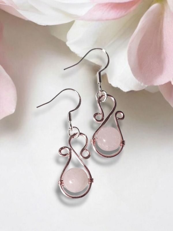 Rose Quartz, RoseGold, Stirling Silver Earrings