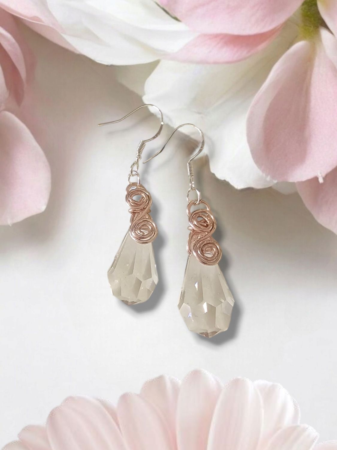 Rose Gold, Crystal, Stirling Silver Earrings