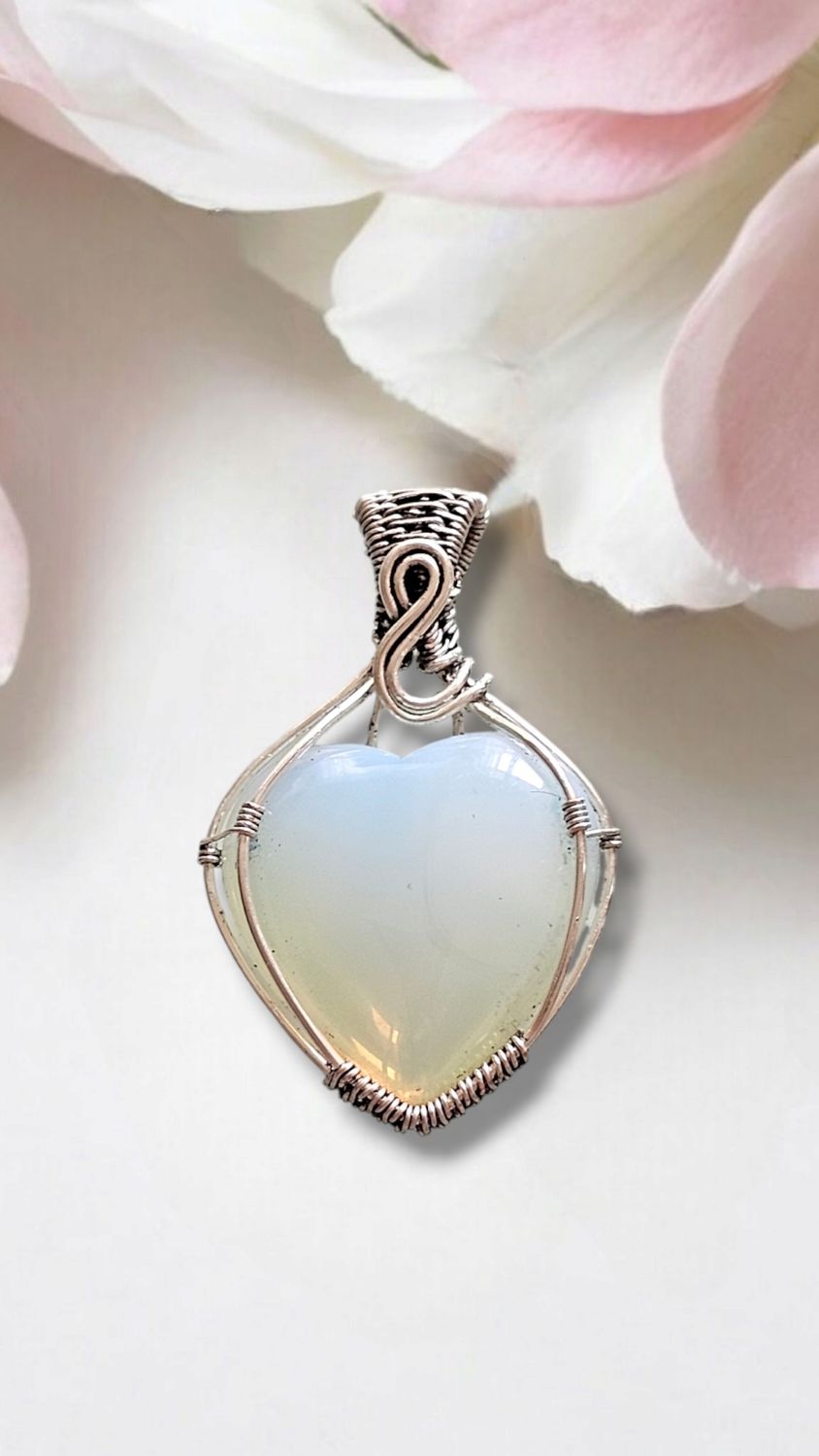 Opalite Silver Heart Pendant