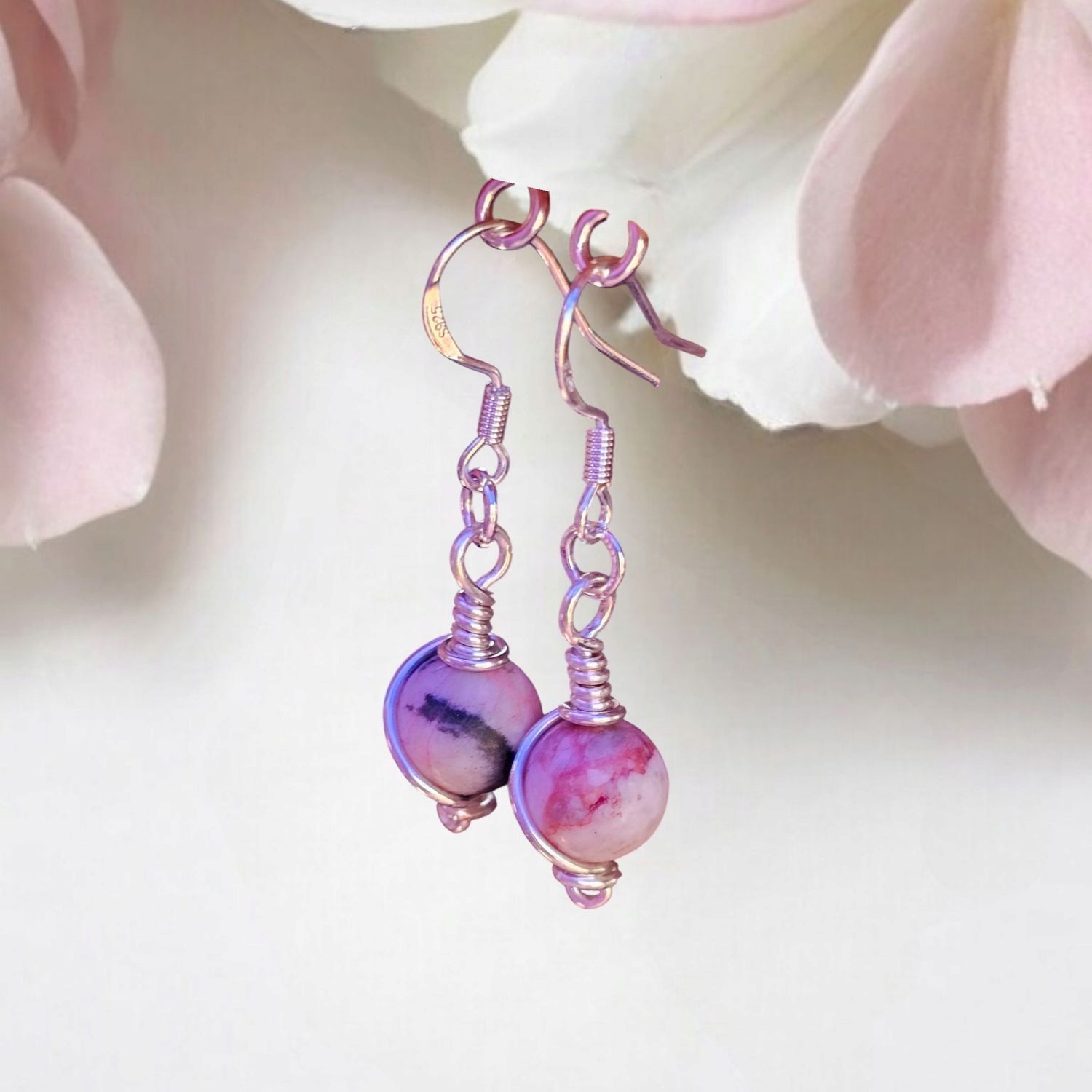 Pink Zebra Jasper, Stirling Silver Earrings