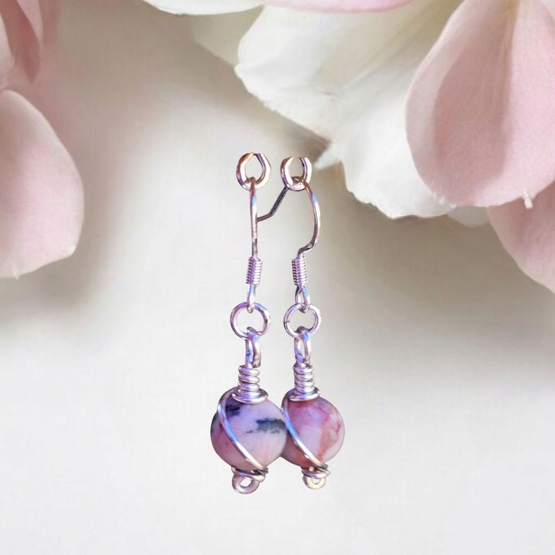 Pink Zebra Jasper, Stirling Silver Earrings