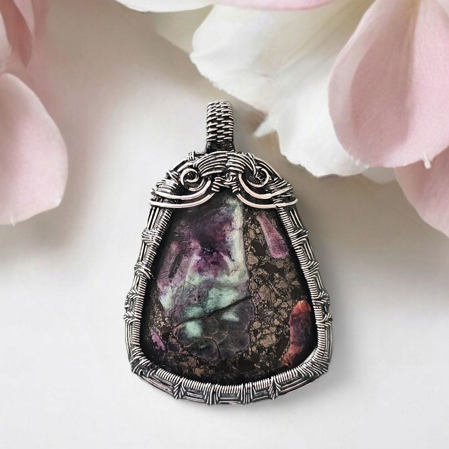 Pyrite Intarsia, Silver Pendant