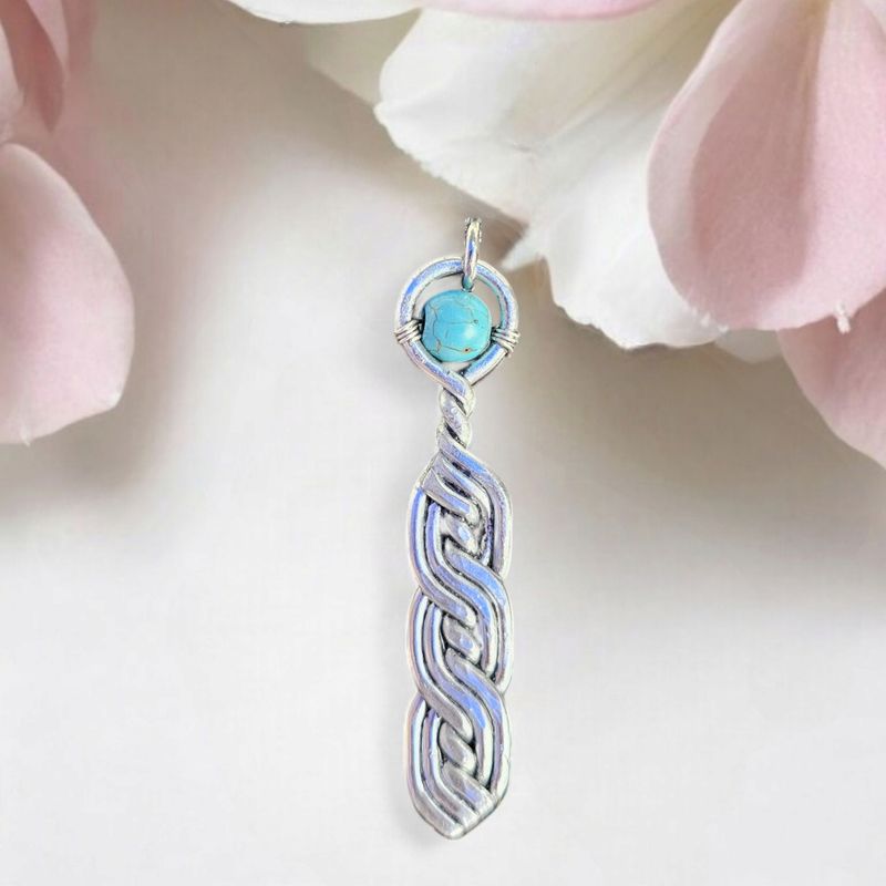 Turquoise Tri-Braided, Silver Pendant