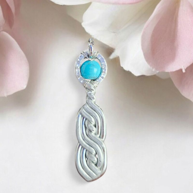 Turquoise Bi-Braided, Silver Pendant