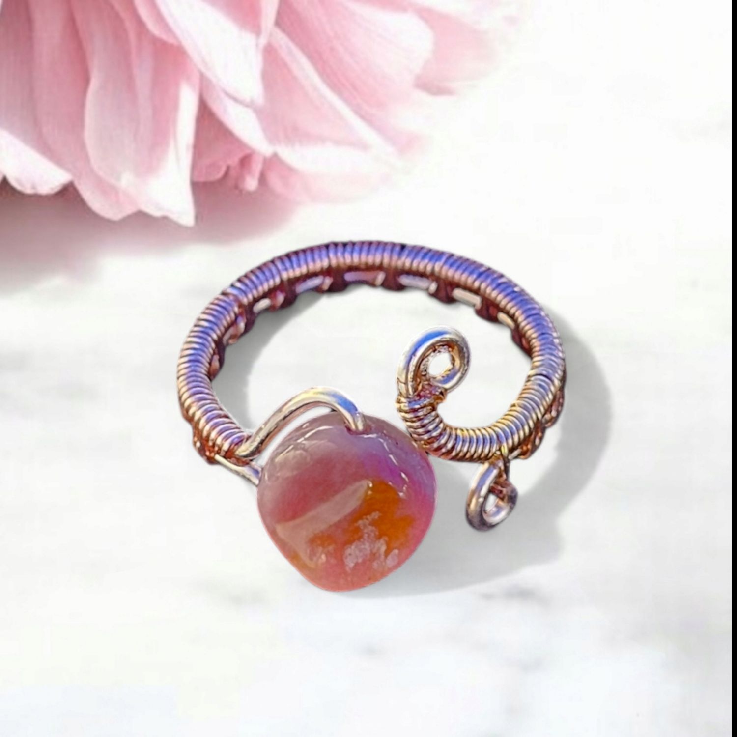 Pink Opal, Rose Gold Adjustable Ring