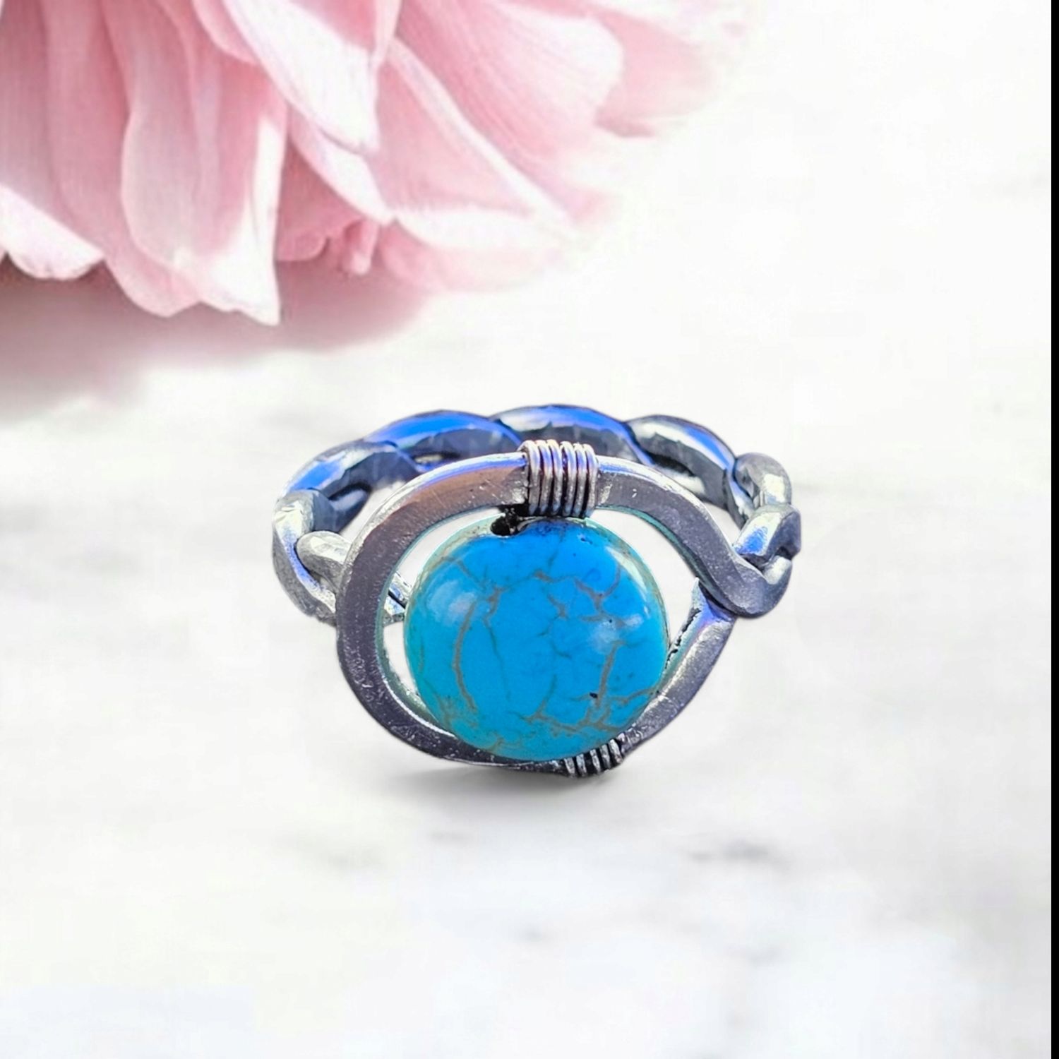 Turquoise Braided, Silver Ring