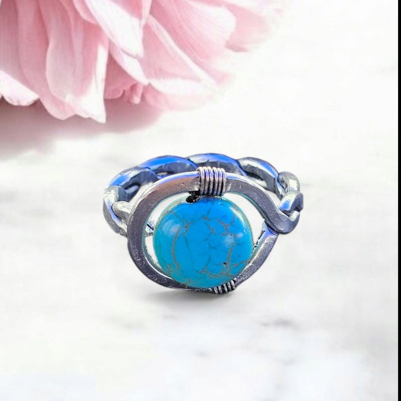 Turquoise Braided, Silver Ring
