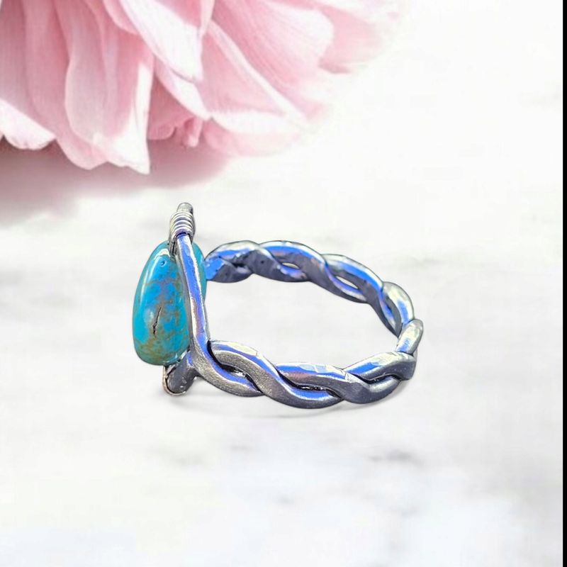 Turquoise Braided, Silver Ring