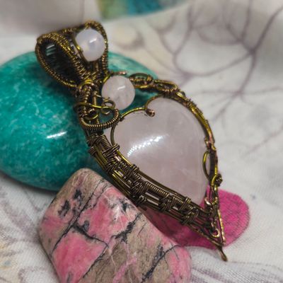 Rose Quartz Heart Antique Copper Pendant