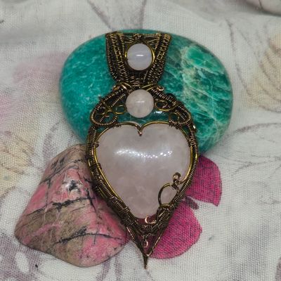 Rose Quartz Heart Antique Copper Pendant