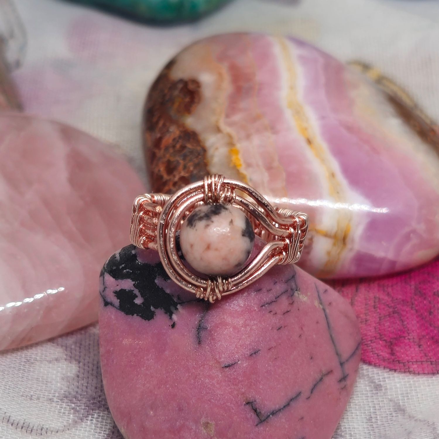 Pink Blossom Jade Adjustable Ring