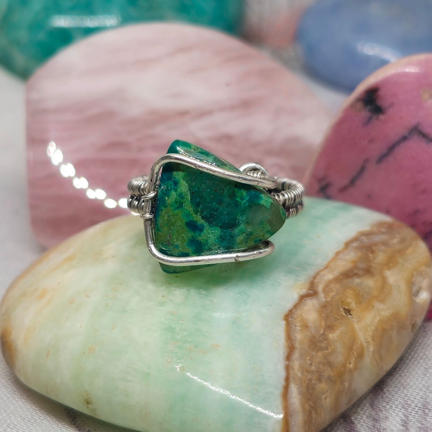 Chrysocolla in Quartz Adjustable Ring