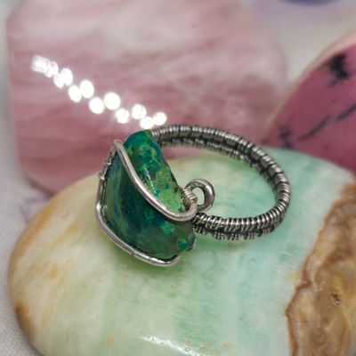 Chrysocolla in Quartz Adjustable Ring