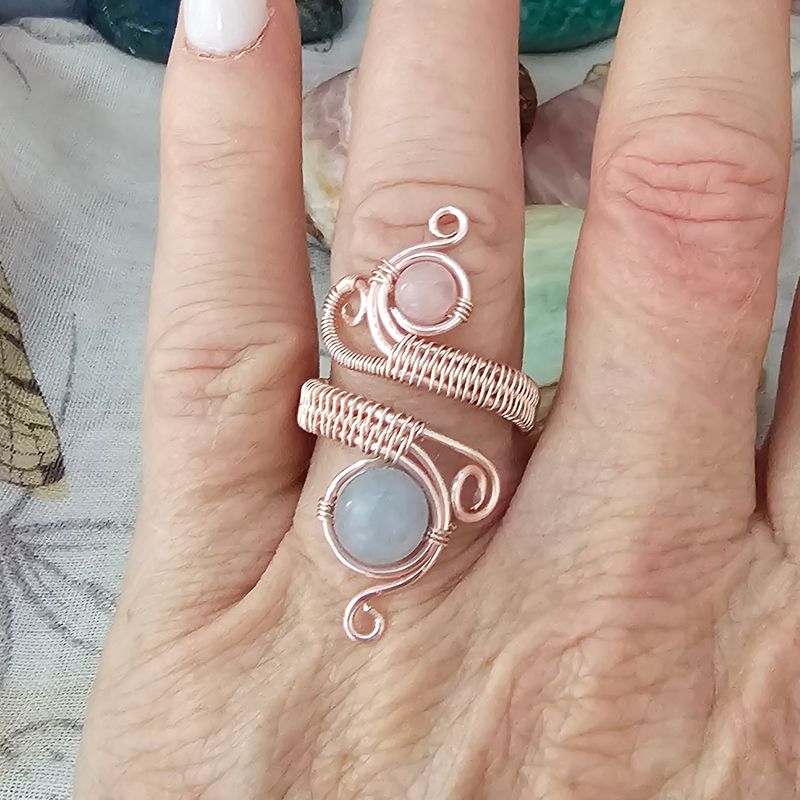 Rose Quartz &amp; Aqua Marine Adjustable Ring