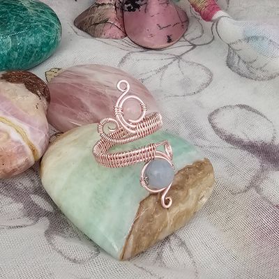 Rose Quartz &amp; Aqua Marine Adjustable Ring