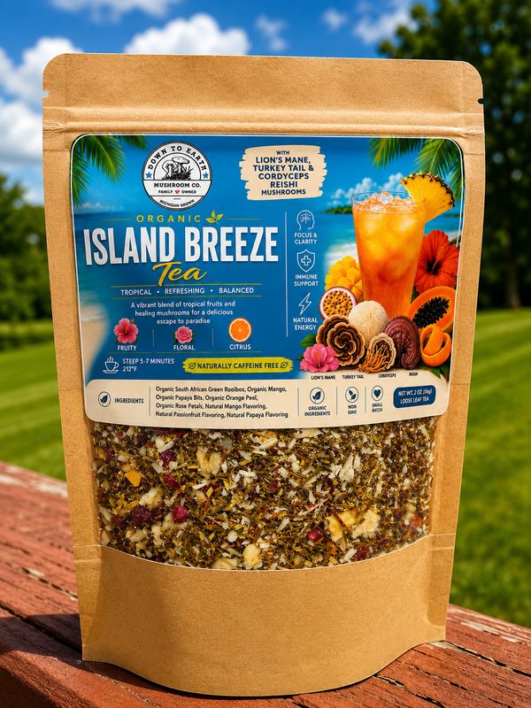 Organic Island Breeze Loose Leaf Tea with functional mushrooms