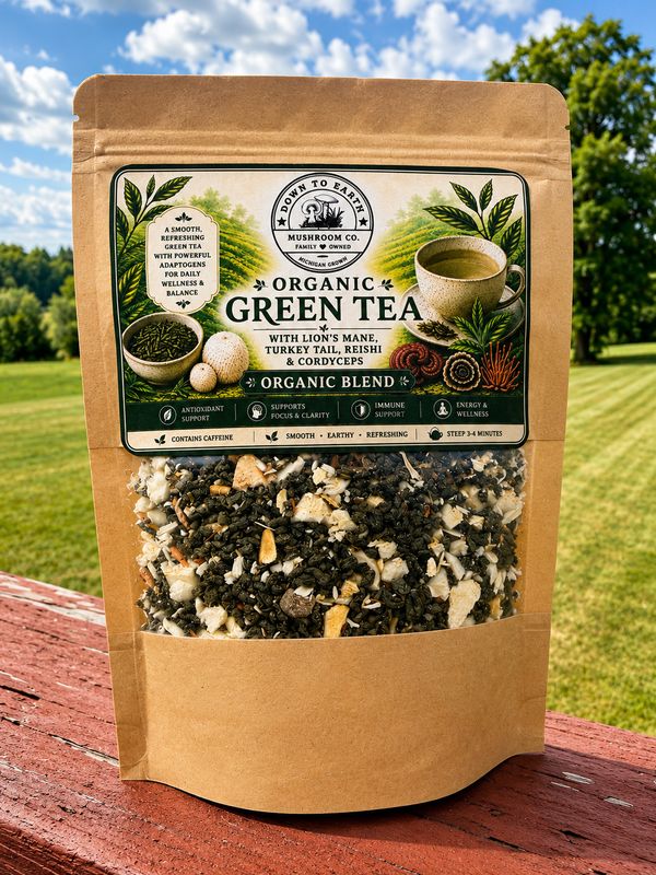 Organic Green Loose Leaf Tea with functional mushrooms