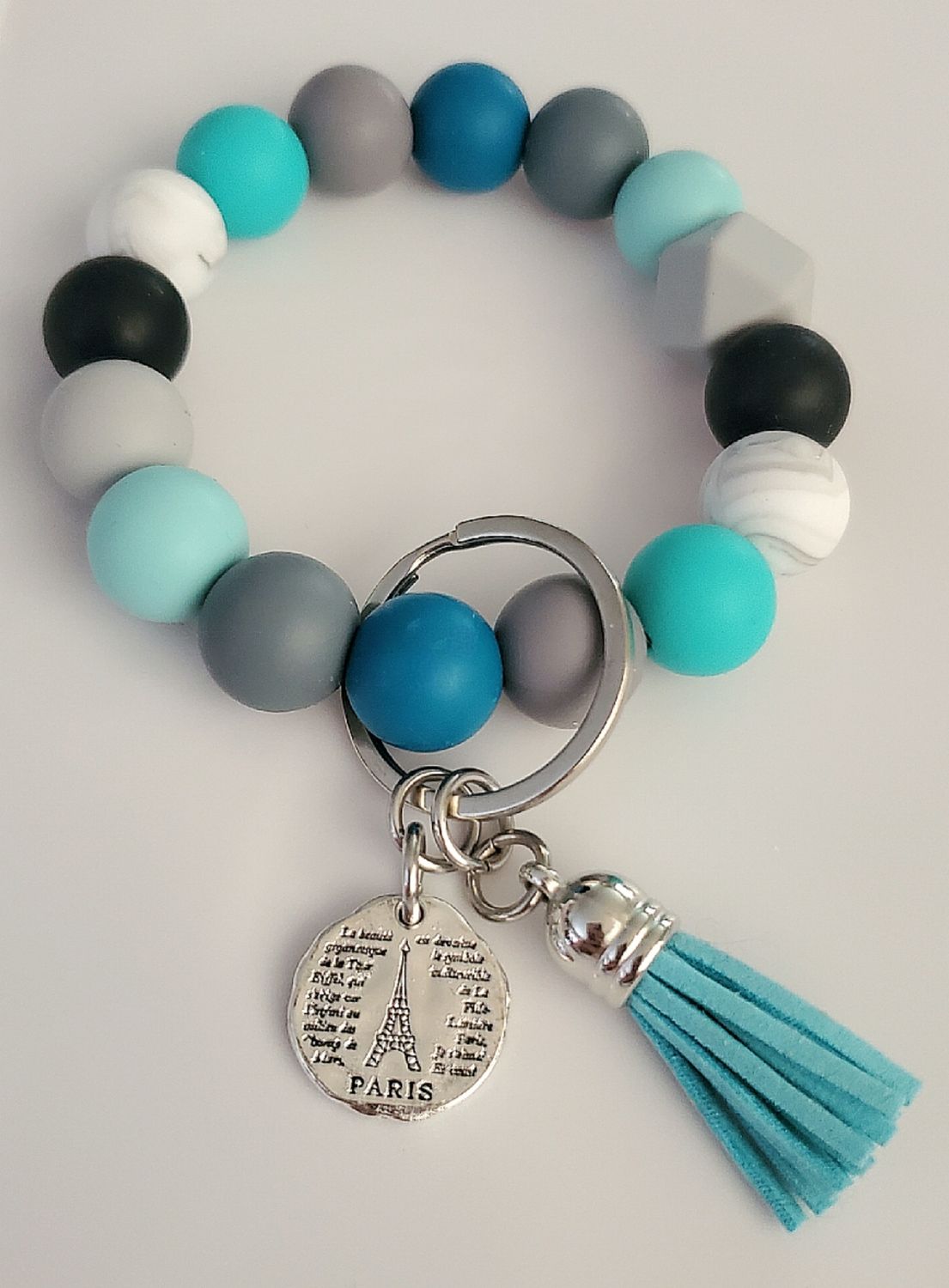Marble and Teal Silicone Keychain